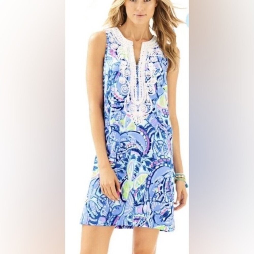 NWT Lilly Pulitzer Carlotta Stretch Shift Dress Blue Peri Pinch_Size 12